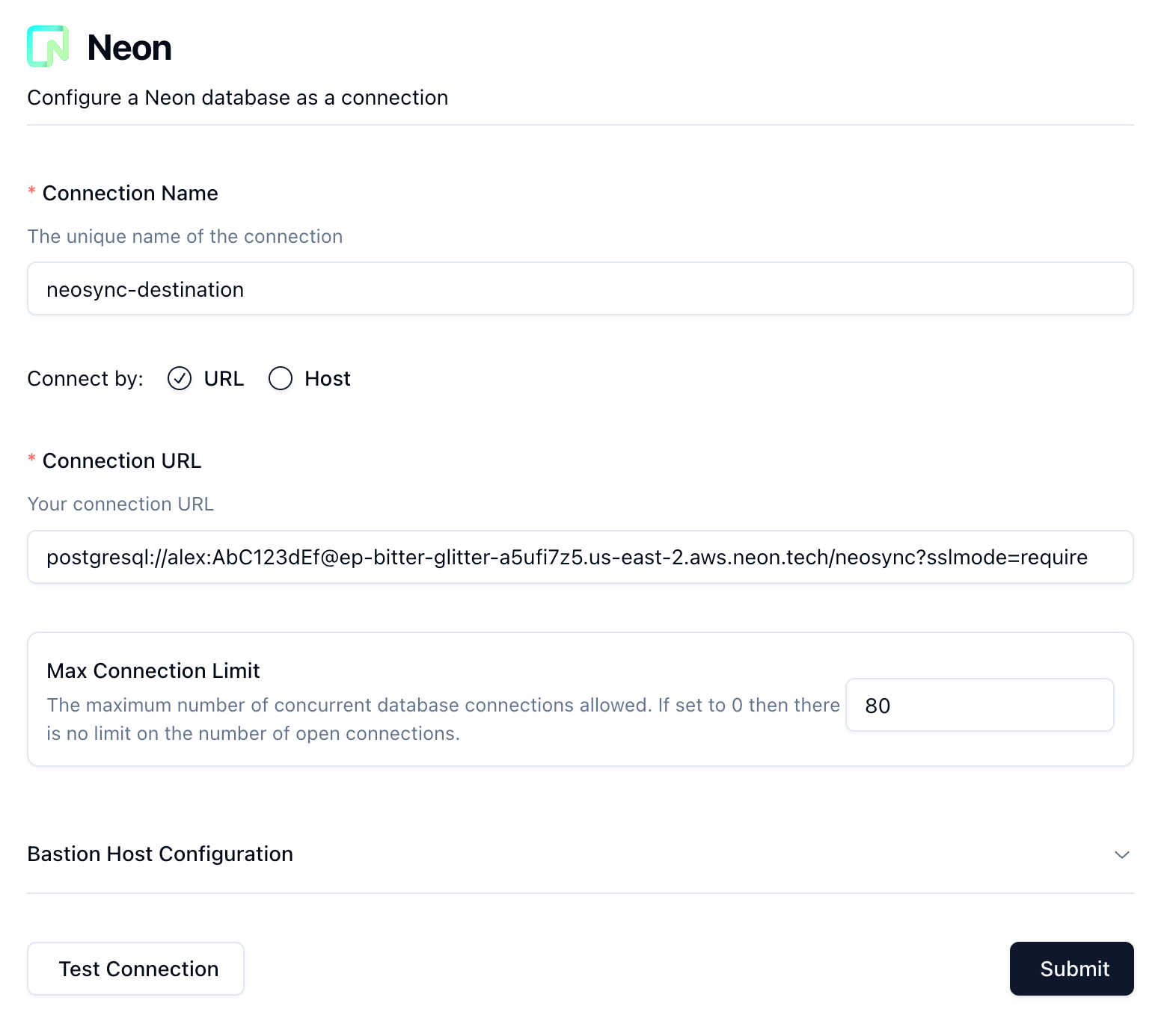 Test Neosync Neon destination database connection